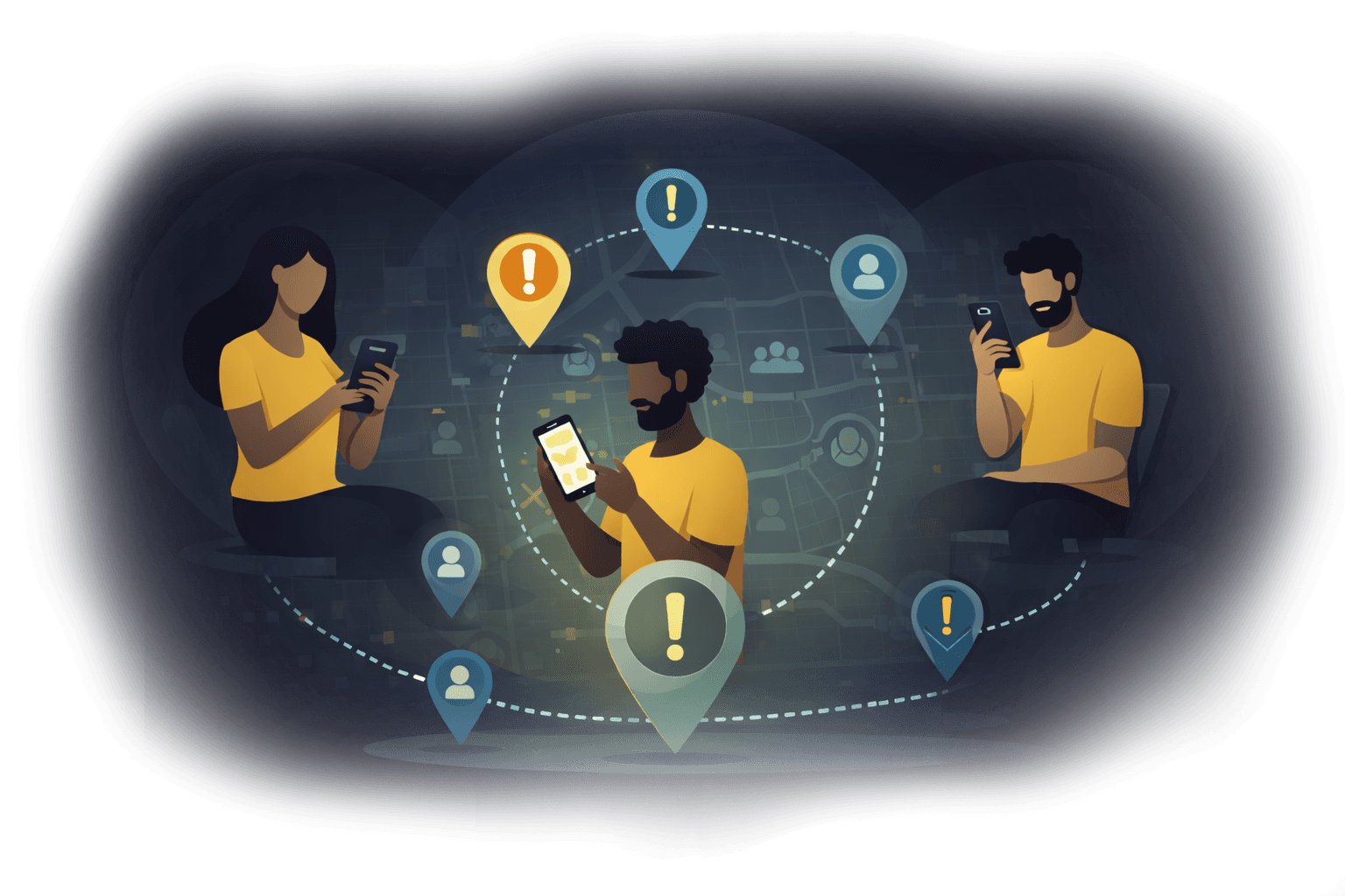 Comunidade interagindo e relatando no app
